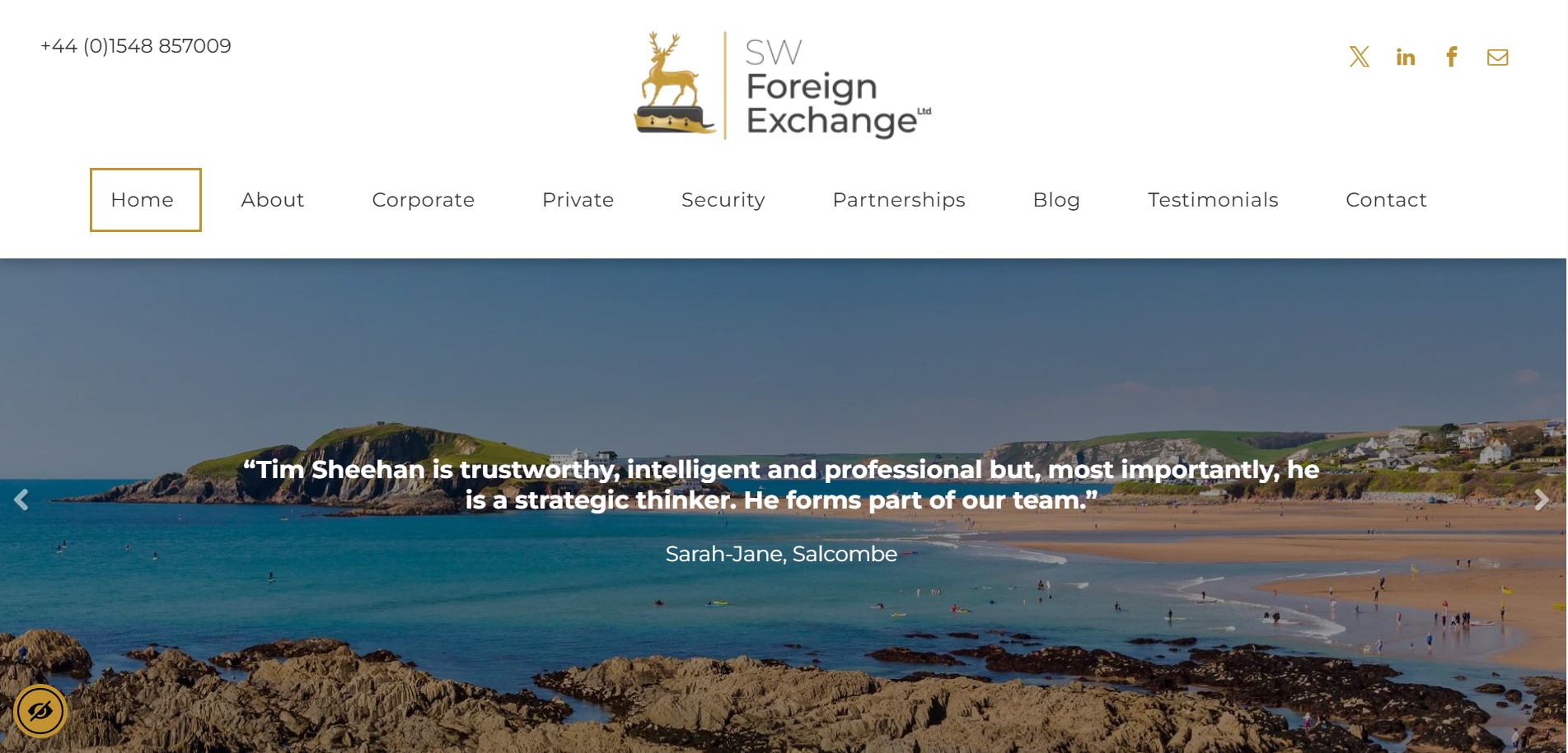 Image of Home Page of South West Foreign Exchange Website